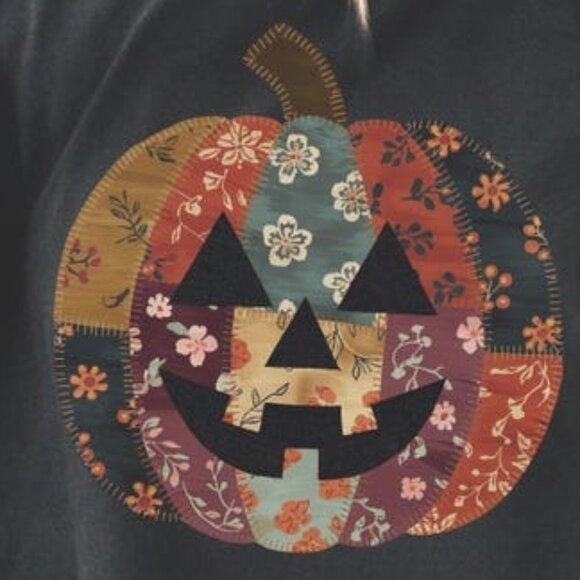 Patchwork Pumpkin Shirt, Boho Fall Aesthetic Shirt - Picture 2 of 3